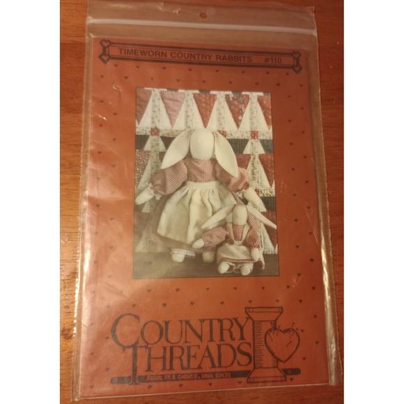 Timeworn Country Rabbits Patterns #110 Country Threads NEW 23x19 Quilt 1987 - Picture 1 of 2